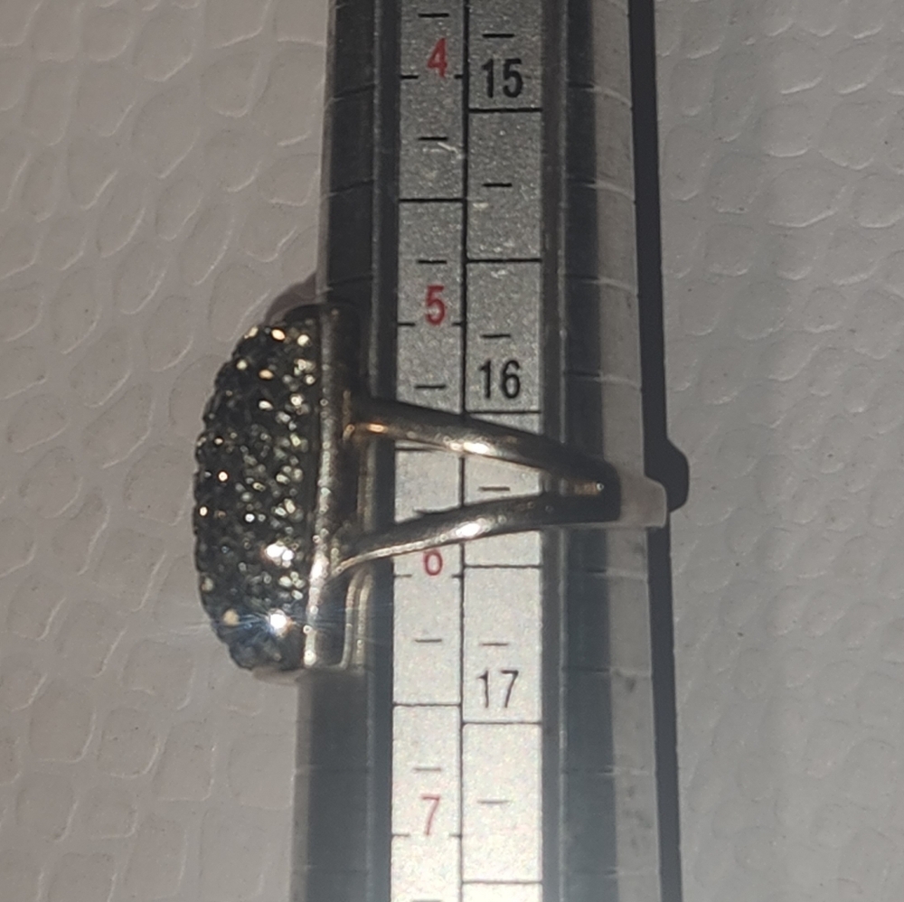 Sterling Silver Textured With Crystal Stones Squa… - image 7